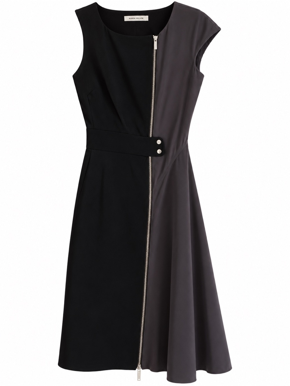 Karen Millen Black & Charcoal Asymmetric Zip Dress